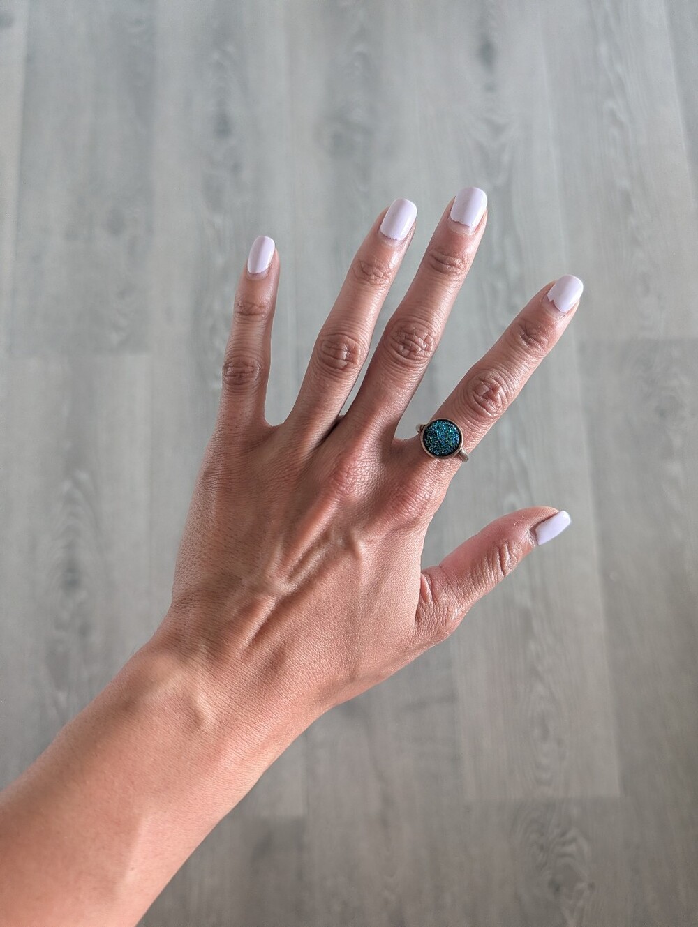 Blue Druzzy Brass Ring - 7